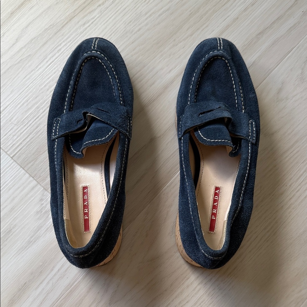 Prada Women's Navy Suede Loafers